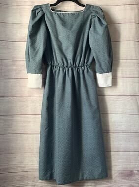 Vintage Act I New York Prairie Midi Dress Polka Dot Pattern Square Neck
